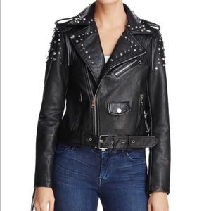 Vegan leather studded fringe jacket